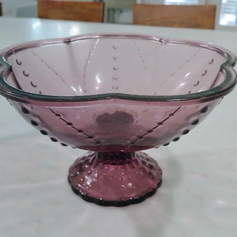 Purple Amethyst color Pedestal Bowl With Hobnail Detail Ikea vintage inspired …